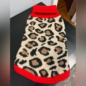 Leopard Print Dog Sweater with Red Trim M